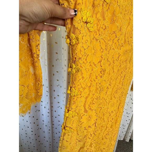 Queen Mulock Asian Inspired Lace Pankou Knots High Neck Side Slits Midi Dress S - Picture 5 of 11